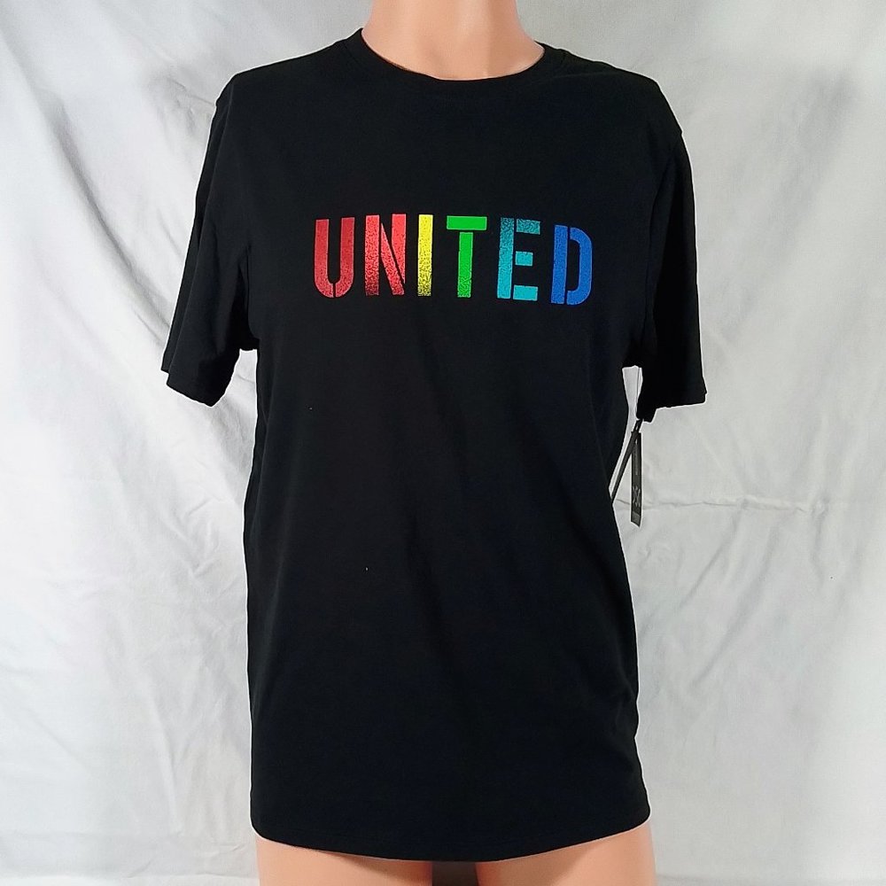 Adult Unisex United Pride Short Sleeve Cotton Graphic T-Shirt-XS-Pure Black-NWT